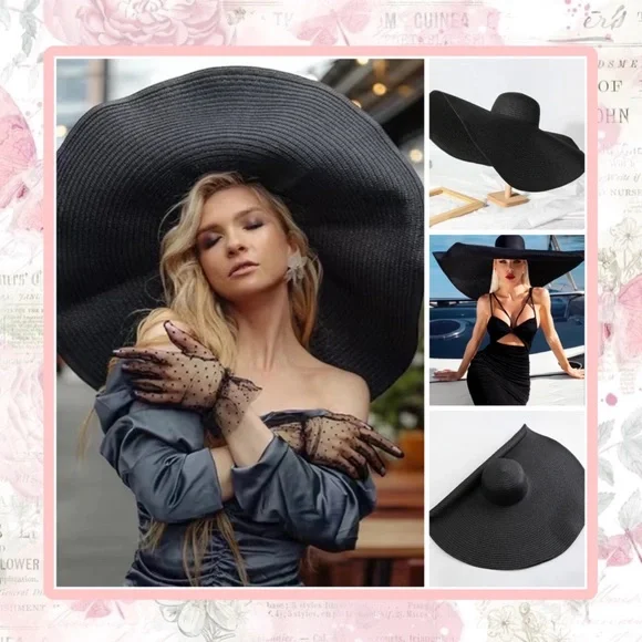 ? XL FLOPPY HAT SUN VACATION LARGE OVERSIZED BLACK BOHO BEACH POOL HEAD COVER Oversized Floppy Straw Hat – Wide Brim Beach Hat | The Big  main image 4